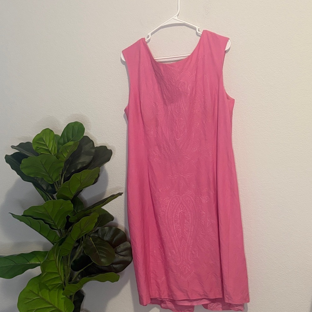 Donna Morgan Bright Pink Sleeveless Midi linen Shift Dress
